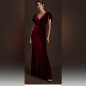 Jenny Yoo Ellis Flutter-Sleeve Open-Back Velvet Gown 2 Anthropology